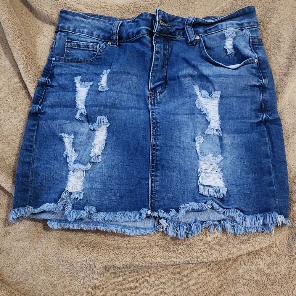Wax Jean Blue Distressed Mini Skirt